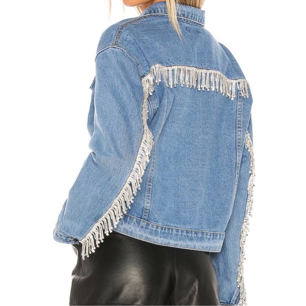 Revolve Superdown rhinestone fringe jean jacket